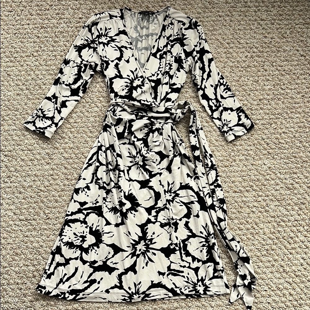 Banana Republic Floral Black and White Wrap Dress